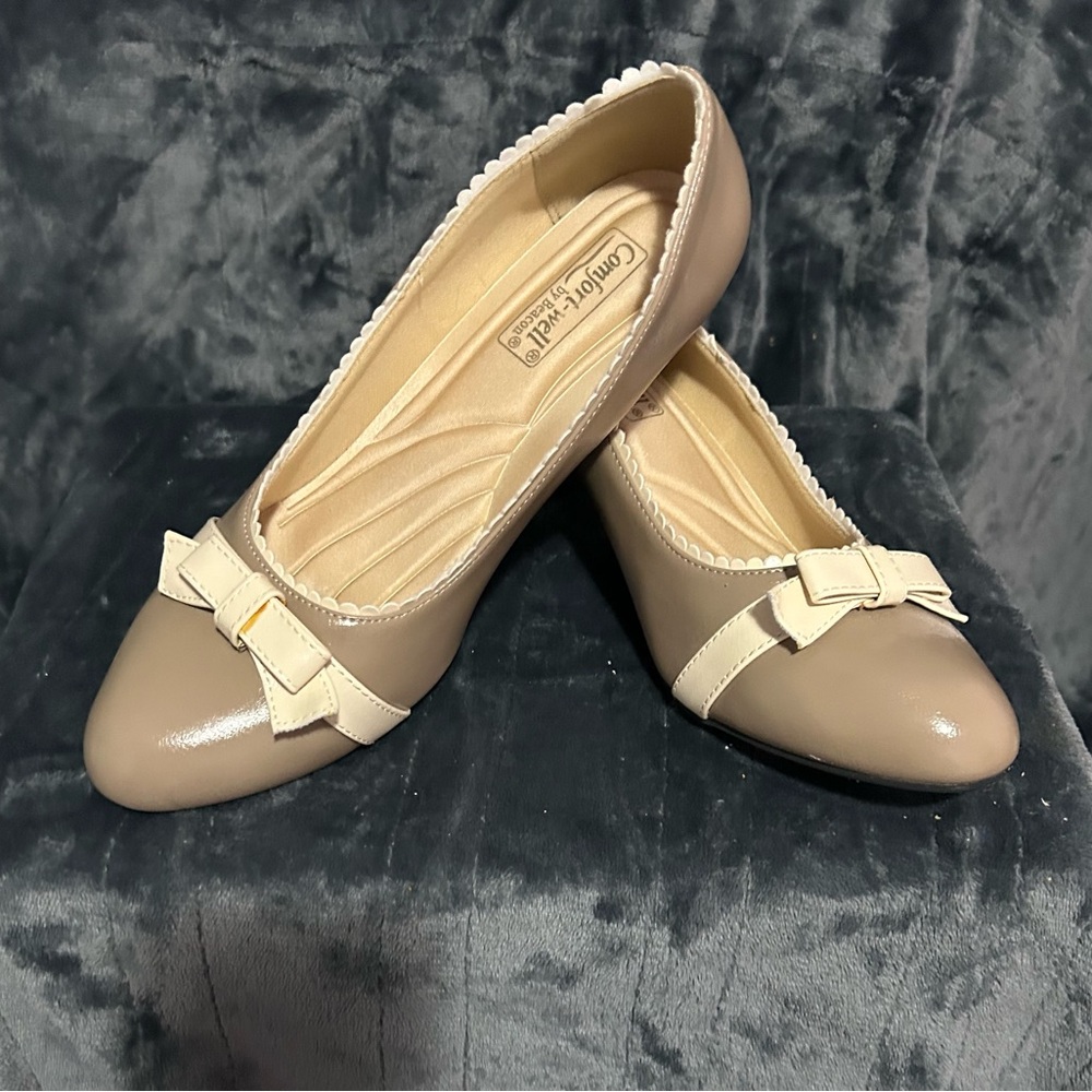 Beacon Beige Kitten Heels with Bow Accent